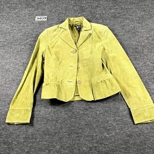 Metro Style Cropped Blazer Jacket Womens 4 Olive Green Lined Single Breasted